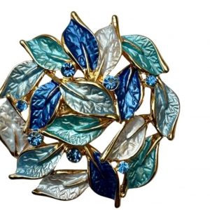 Magnetic Brooch – Blue Mixed Colour Leaves